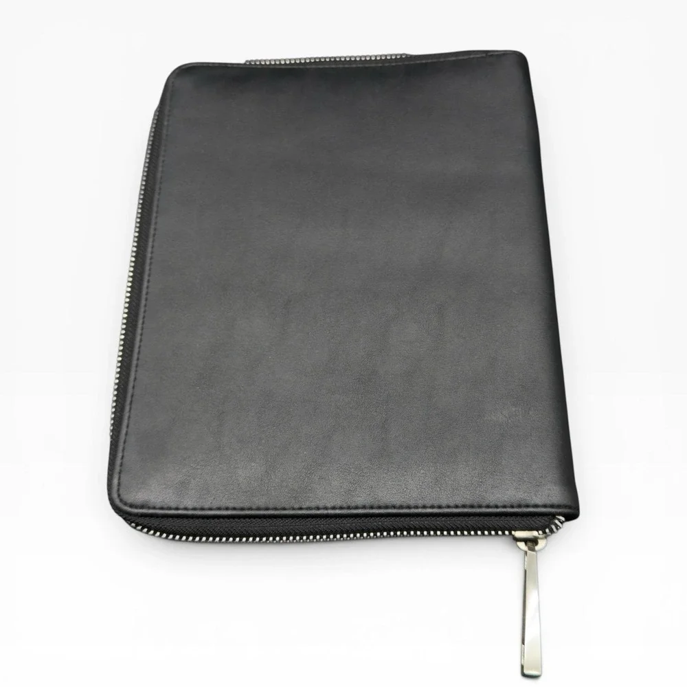 Marc Jacobs Black Leather Zip Around Folio Padfolio Document Holder Organizer